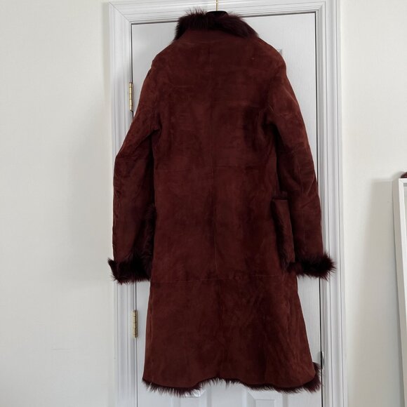 Rare DONNA KARAN SIGNATURE Brown/ Auburn Suede 100% Shearling Fur Coat Size 6 - Picture 7 of 16